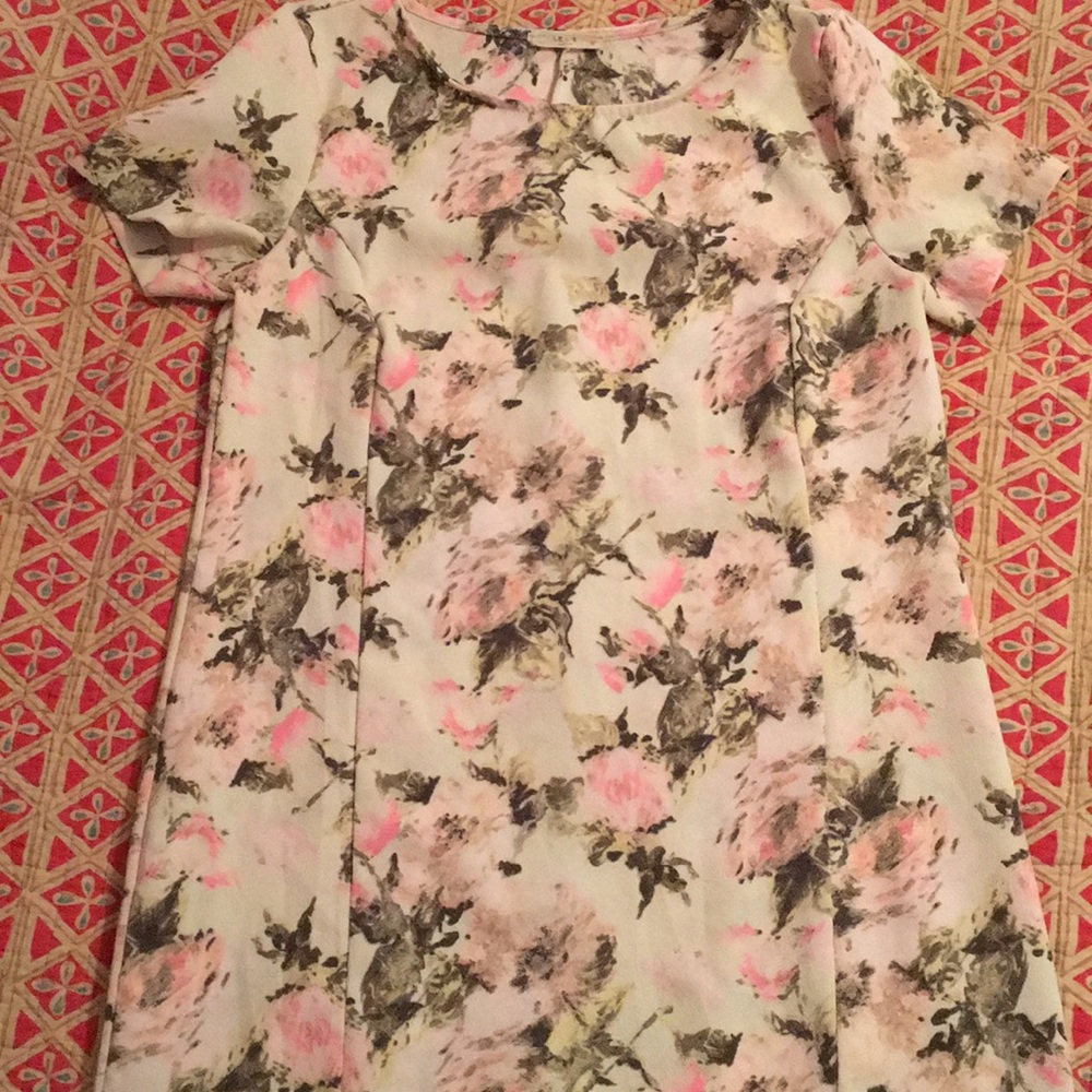 Precious in pink roses cream dress